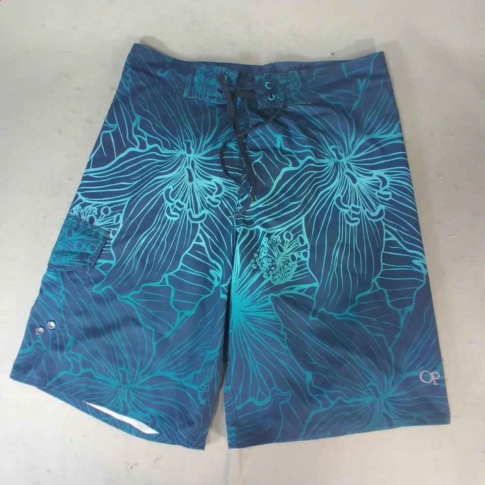 Ocean Pacific board short‎ swim trunks mens 30 X 11 blue floral optiflex stretch